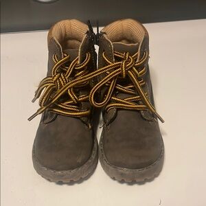 Kids Brown Boots with Yellow Laces